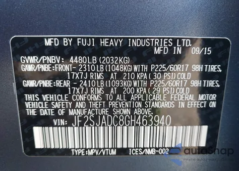 2016 Subaru Forester 2.5I Premium z USA, uszkodzony, nr VIN JF2SJADC8GH463940